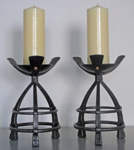 pair of contemporary forged candlestciks