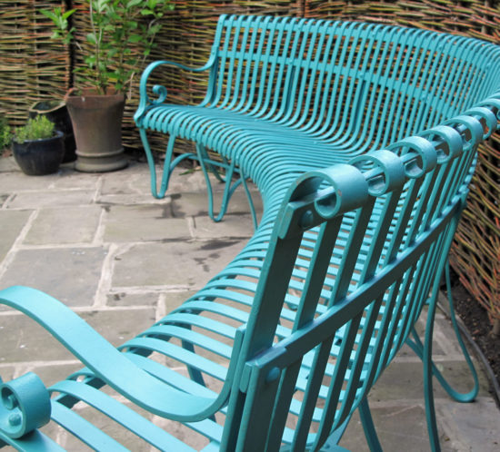 curved garden bench