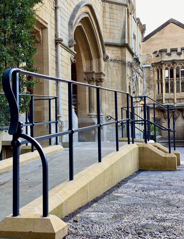 Wrought iron handrails hand forged for Balliol College in Oxford and installed in the inner quad