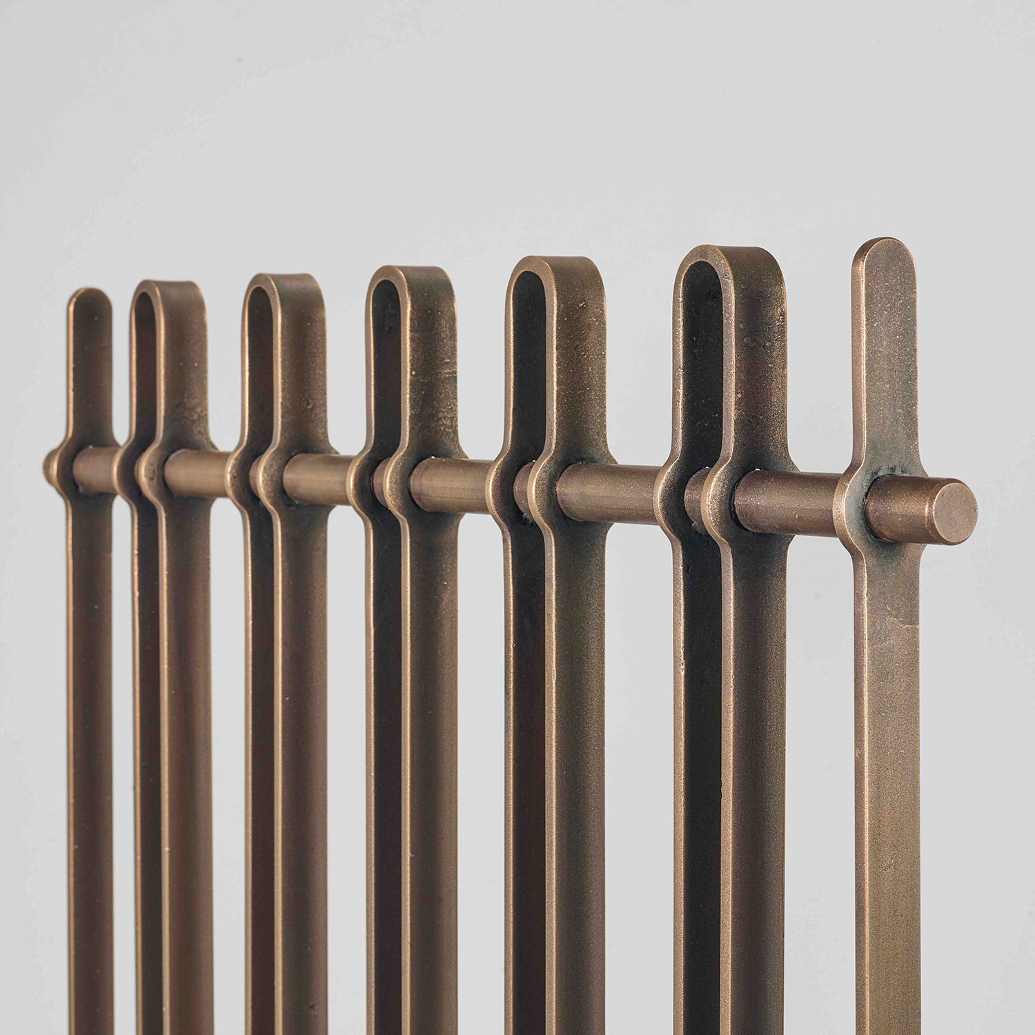 Continuous line railing detail, forged bronze, 2018, Photo by Hugh Fox