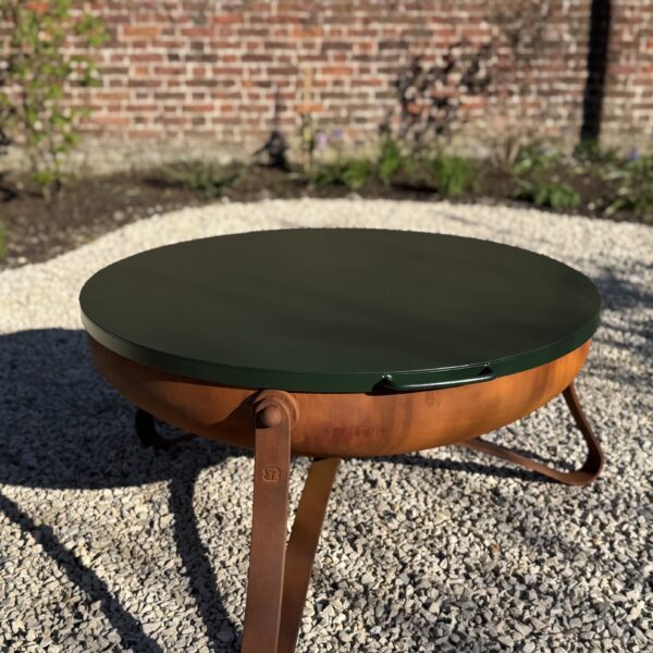 Bespoke Fire bowl for a Wimbeldon garden with a custom powder coated lid