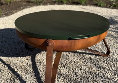 Bespoke Fire bowl for a Wimbeldon garden with a custom powder coated lid