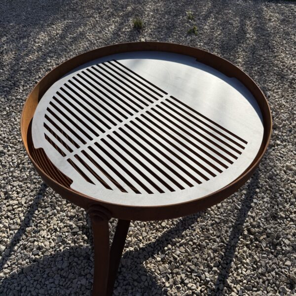 Bespoke garden fire bowl with a custom stainless steel grill