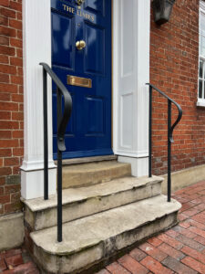 Georgian handrails hand forged in wrought iron for the front door of a period property in Ditchling, East Sussex
