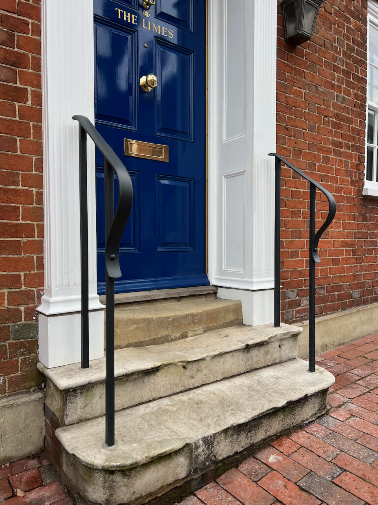 Georgian handrails hand forged in wrought iron for the front door of a period property in Ditchling, East Sussex