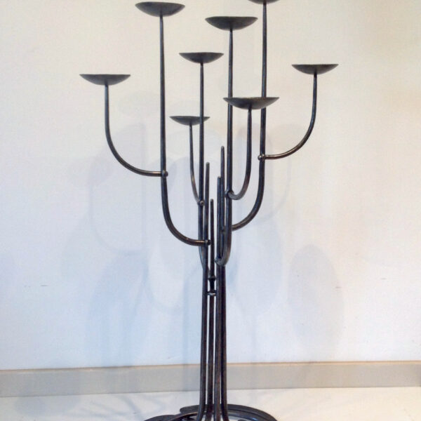 cactus floor standing candlestick hand made in forged iron